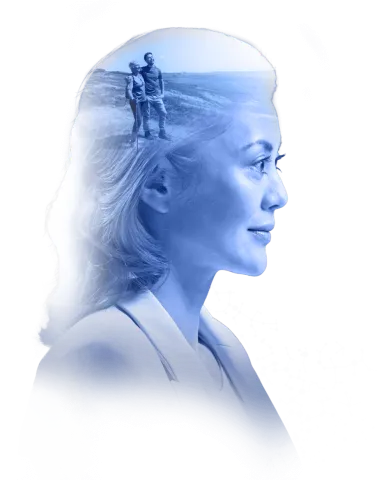 Scientist looking ahead image of a couple in her head