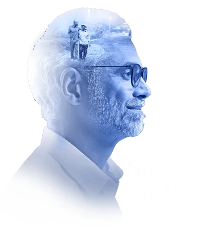 Man wearing glasses looking ahead vision of a couple in his mind